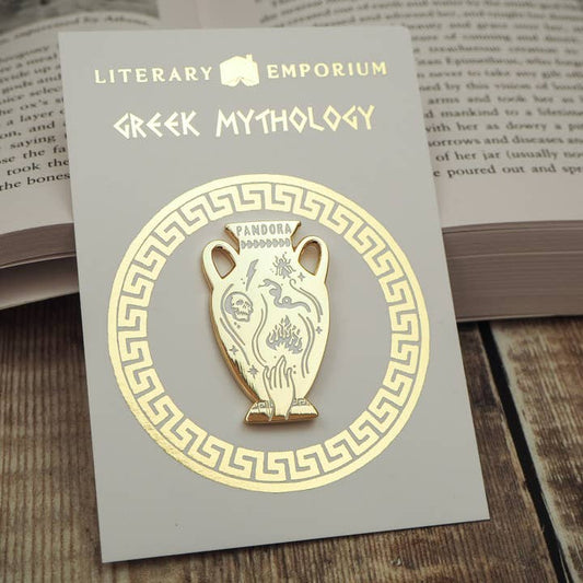 Pandora's Jar Enamel Gold Pin Badge - Greek Mythology Collection / Κονκάρδα Κουτί της Πανδώρας - Diavazo Greek Books